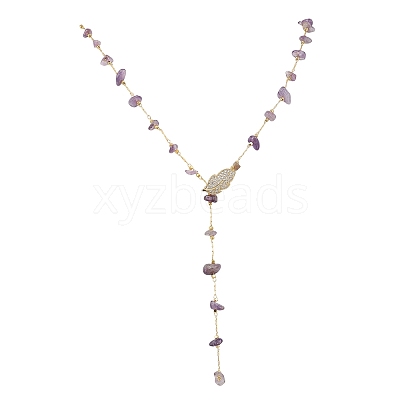 Natural Amethyst Chip Handmade Link Chain Necklaces NJEW-JN05811-01-1