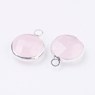 Silver Color Plated Brass Glass Flat Round Charms GLAA-M003-A-13S-1