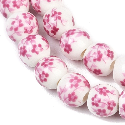 Handmade Flower Printed Porcelain Ceramic Beads Strands PORC-M005-8mm-03-1