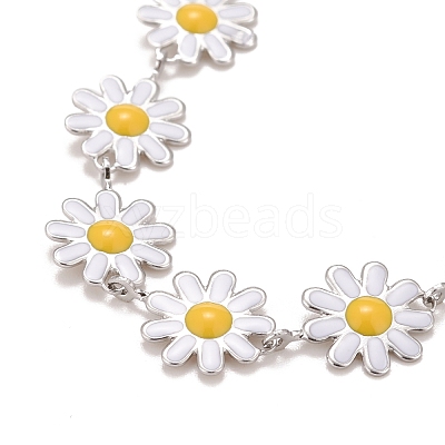 Enamel Daisy Link Chains Bracelet BJEW-P271-01P-01-1