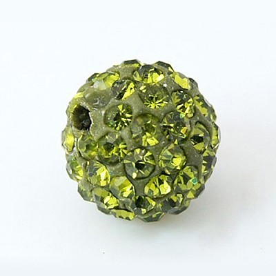 Grade A Round Olivine Pave Disco Ball Beads X-RB-H258-10MM-228-1