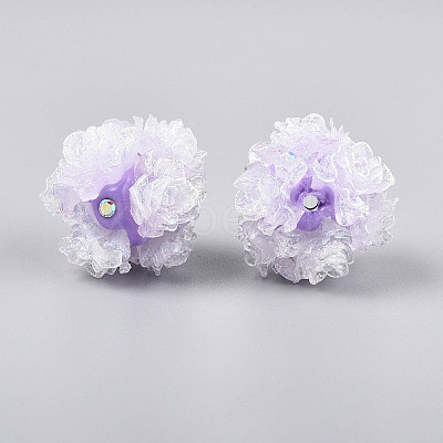 Polymer Clay Rhinestone Beads with Embossed Resin Roses RESI-T059-01A-1