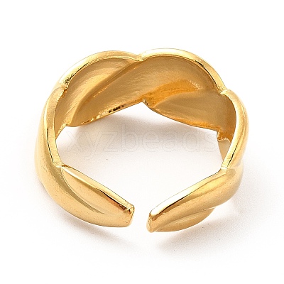 Ion Plating(IP) 304 Stainless Steel Twist Rope Open Cuff Ring for Women RJEW-F131-17G-1