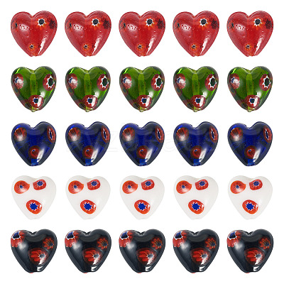20Pcs 5 Colors Handmade Millefiori Glass Beads LAMP-CW0001-10-1