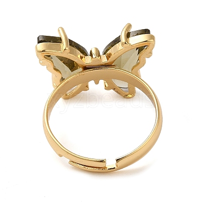 Adjustable Brass Glass Finger Rings RJEW-P148-A01-08-1