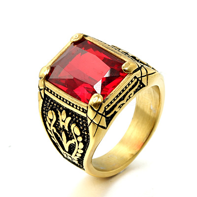 316L Stainless Steel & Cubic Zirconia Men's Vintage Carved Finger Rings FS-WG82D33-30-1