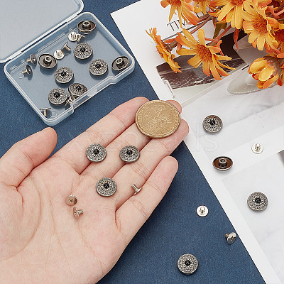 15Pcs 1-Hole Alloy & Plastic Beads Buttons BUTT-HY0001-11B-1
