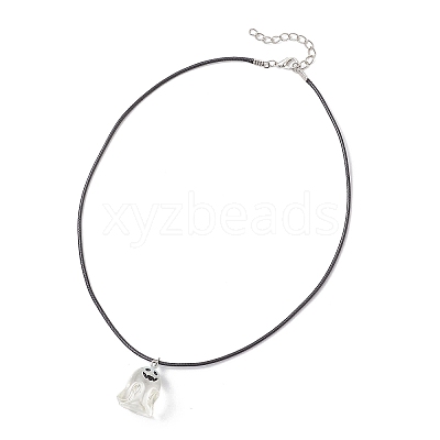 Halloween Resin Ghost Pendant Black Waxes Cord Necklaces for Women NJEW-TA00209-1
