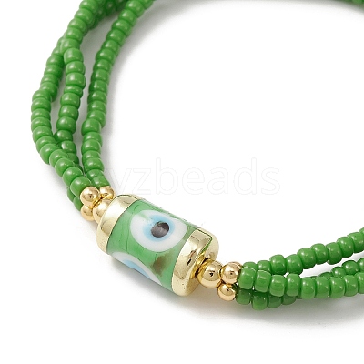 4Pcs 4 Color Glass Seed Triple Layer Stretch Bracelets Set with Lampwork Evil Eye Lampwork Beaded BJEW-TA00286-1