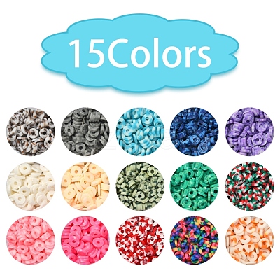 15 Colors Handmade Polymer Clay Beads Strands CLAY-YW0001-45-1