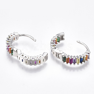Brass Micro Pave Cubic Zirconia Huggie Hoop Earrings X-EJEW-S201-39P-1