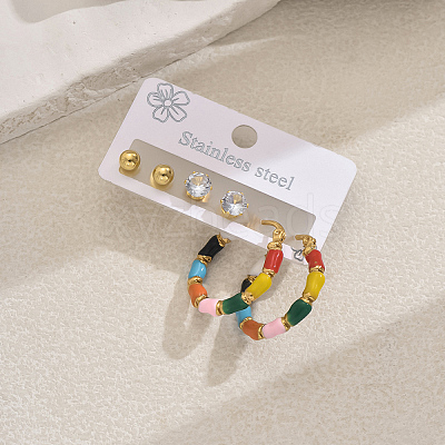 3 Pairs 201 Stainless Steel Classic Sweet Earring Sets SI9311-1