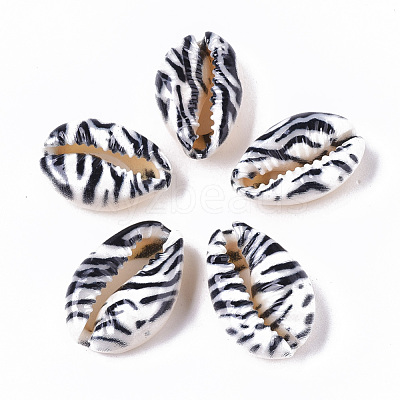Printed Natural Cowrie Shell Beads SSHEL-R047-01-B01-1