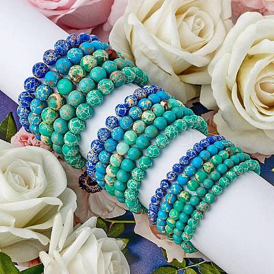 3Pcs 3 Size Synthetic Imperial Jasper Round Beaded Stretch Bracelets Set BJEW-SW00064-30-1