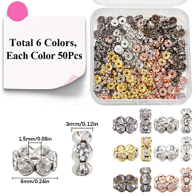 200Pcs 10 Colors Brass Rhinestone Spacer Beads RB-SP001-08A-1