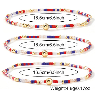 Boho Round Brass and Glass Seed Beaded Stretch Stackable Bracelet Sets BP2363-4-1
