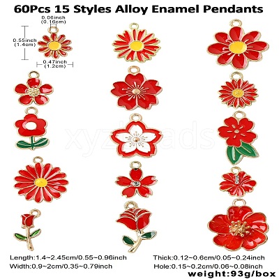 60Pcs 15 Styles Alloy Enamel Pendants ENAM-CJ0006-46-1