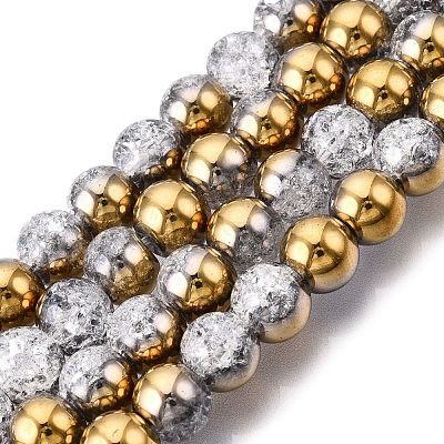 Electroplated Crackle Glass Beads Strands EGLA-N014-8mm-04-1