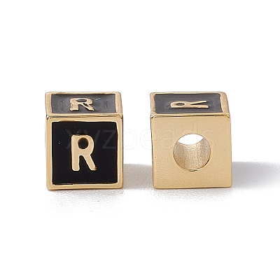Rack Plating Brass Enamel Beads KK-B060-04G-01R-1