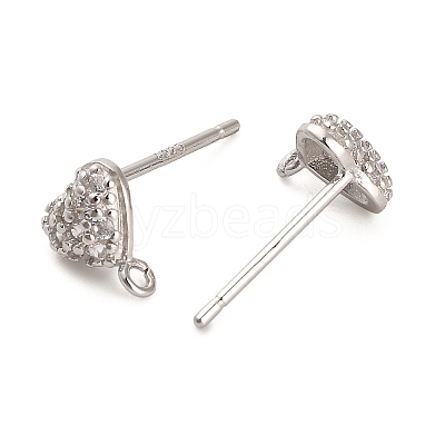 Rhodium Plated 925 Sterling Silver Ear Stud Findings STER-F058-01P-09-1