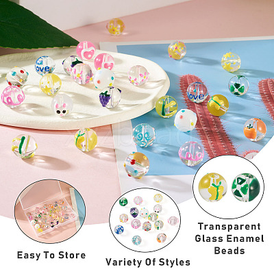30Pcs 15 Style Transparent Glass Enamel Beads GLAA-KS0001-09-1