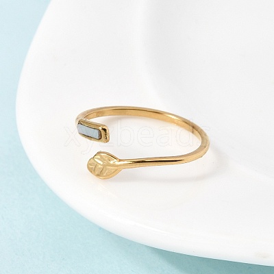 304 Stainless Steel & Natural Shell Cuff Rings for Women RJEW-G372-01G-05-1