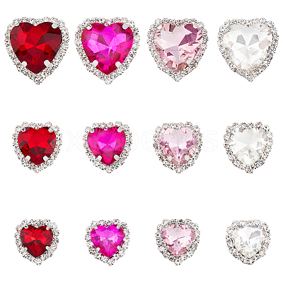 24Pcs 12 Styles Pink Series Heart Sew On Glass Rhinestones DIY-FH0005-84-1