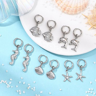 Ocean 304 Stainless Steel Hoop Dangle Earrings for Women EJEW-JE07267-02-1