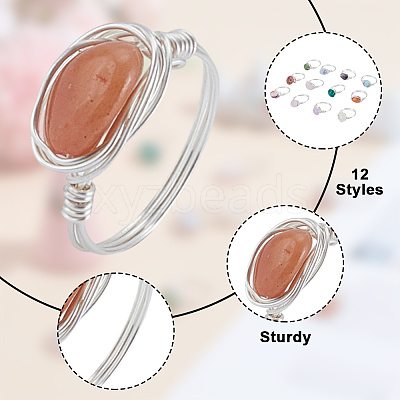 12Pcs Natural Gemstone Finger Rings RJEW-HY00003-1