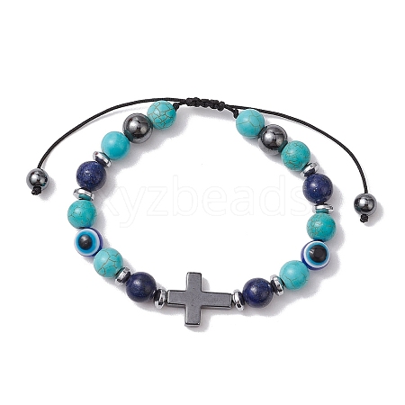 Synthetic Turquoise Braided Bead Bracelets for Women Men BJEW-JB11138-03-1