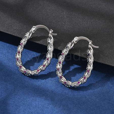 Brass Micro Pave Cubic Zirconia Hoop Earrings for Women EJEW-U033-01P-1