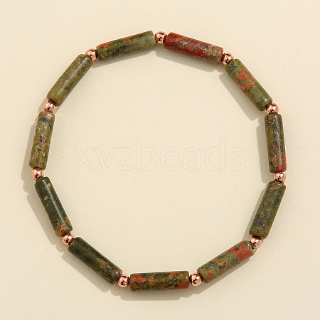 Column Natural Unakite Beads Stretch Bracelets for Women Men TJ6393-2-1