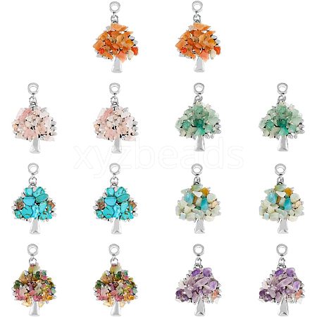 SUPERFINDINGS 28Pcs 7 Styles Chakra Alloy European Dangle Charms G-FH0001-81-1