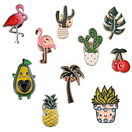 10Pcs 10 Style Alloy Enamel Brooches JEWB-SZ0001-09-1