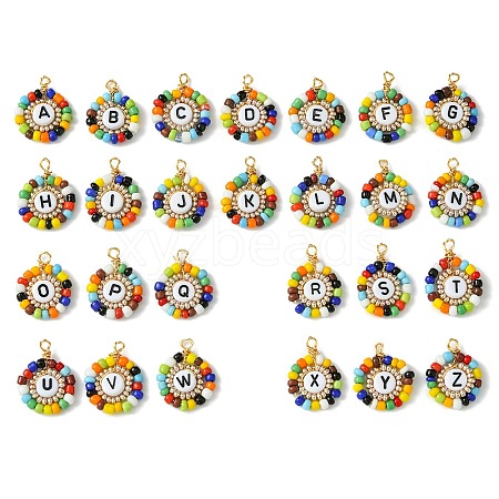 26 Pcs Acrylic Glass Seed Beaded Pendants PALLOY-MZ00303-1