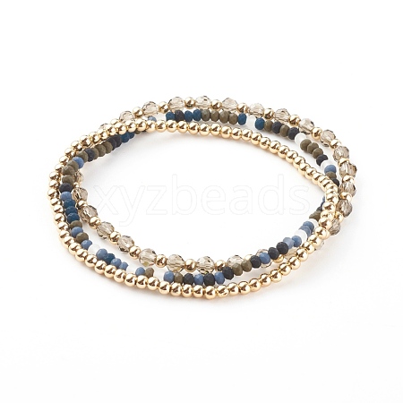 Glass & Brass Stretch Beaded Bracelets Sets BJEW-JB06147-1