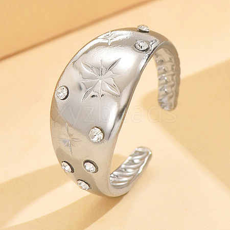 304 Stainless Steel Crystal Rhinestone Cuff Open Rings WG21D81-03-1