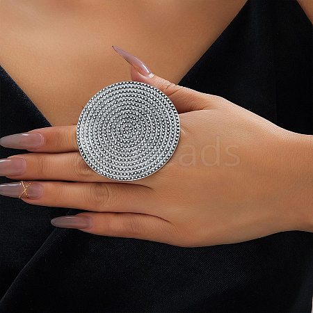 Big Flat Round Alloy Open Cuff Rings for Women RJEW-S412-01AS-1