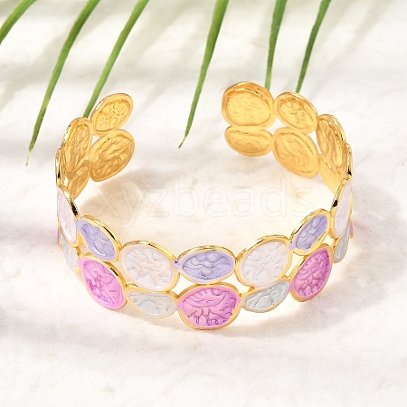 304 Stainless Steel Enamel Flat Round Open Cuff Bangles for Women SA-CBA1A30-03A-G-1