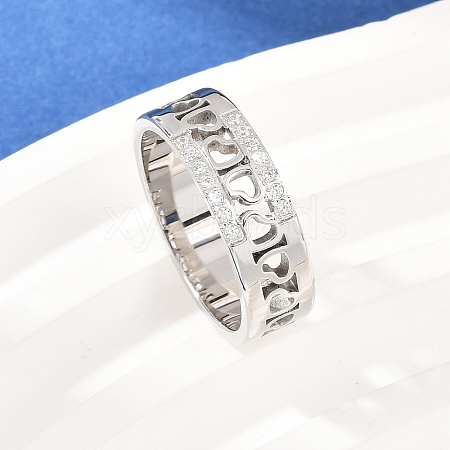 304 Stainless Steel Micro Pave Cubic Zirconia Finger Rings for Women RJEW-K315-02P-1