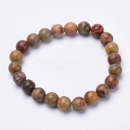 Natural Red Rainbow Jasper Beaded Stretch Bracelets BJEW-S128-06-1