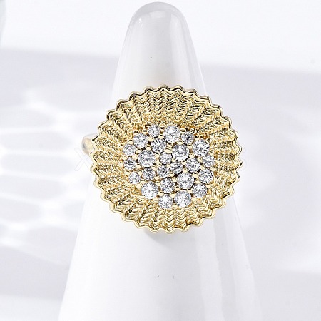 Brass Micro Pave Clear Cubic Zirconia Cuff Rings RJEW-M066-03G-02-1