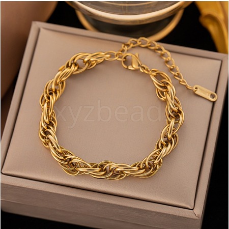 304 Stainless Steel Rope Chain Bracelets BJEW-C084-02G-1