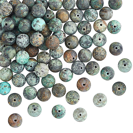 Frosted Natural African Turquoise(Jasper) Round Beads Strands G-OC0001-79A-1