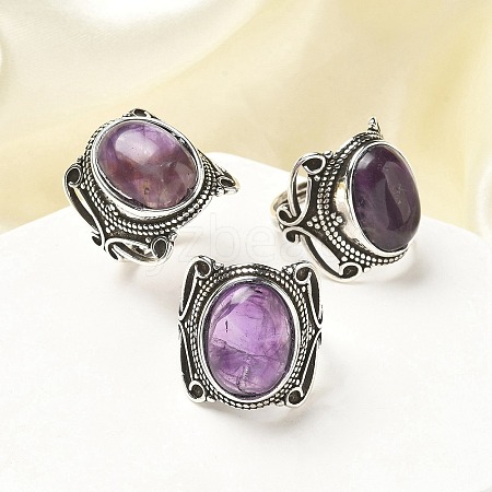 Natural Amethyst Adjustable Rings RJEW-I108-02AS-02-1