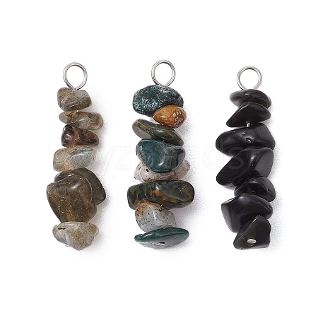 3Pcs Natural Labradorite & Moss Agate & Obsidian Chip Beaded Constellation Pendants PALLOY-JF03043-10-1