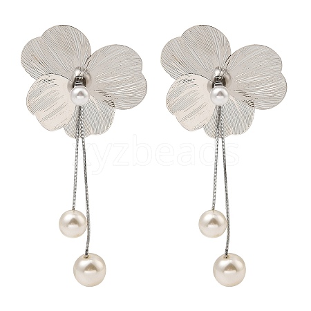 Flower Alloy Dangle Stud Earrings EJEW-L096-005P-1