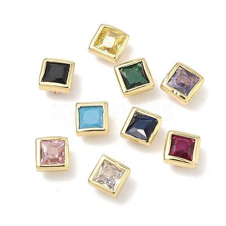 Square Brass Micro Pave Cubic Zirconia Cabochons KK-P345-13G-E-1