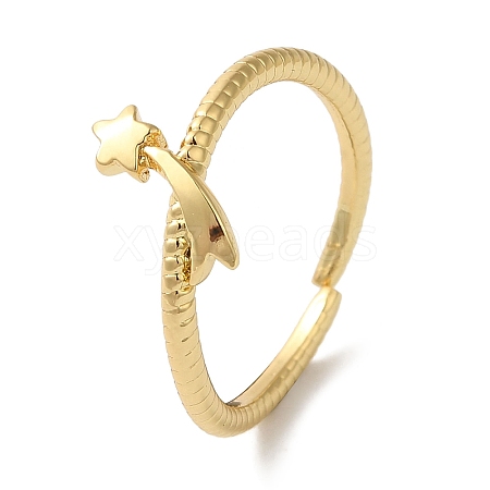 Star Rack Plating Brass Open Cuff Rings for Women RJEW-L123-104G-1