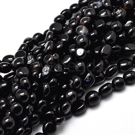 Dyed Natural Black Agate Nuggets Beads Strands G-J335-05-1